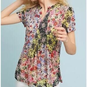 Anthropologie Akemi + Kin Grace Floral Smocked Top Multi Size Medium